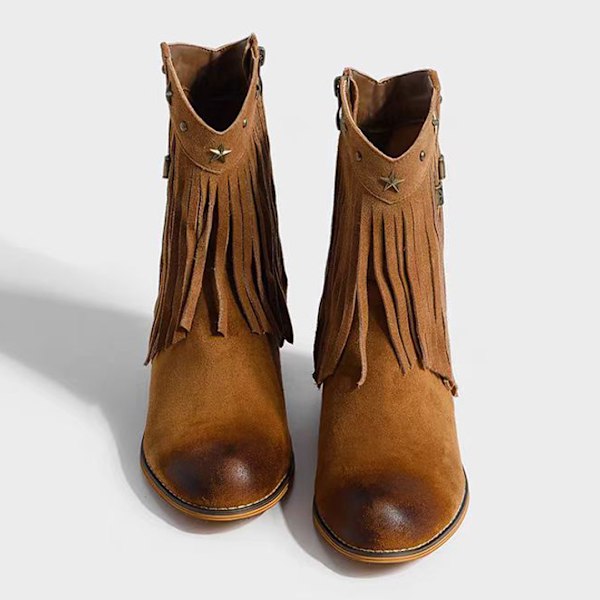Naisten hapsu Western -saappaat, leveälestiset ratsastus cowboy-saappaat Dark Brown 37