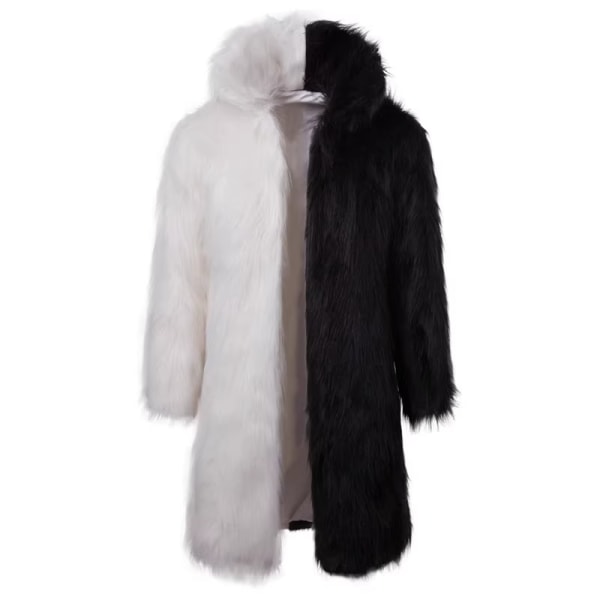 Lyxig lång konstpälsjacka för män, vinter, fluffig, parkas, kappa Black white 2XL