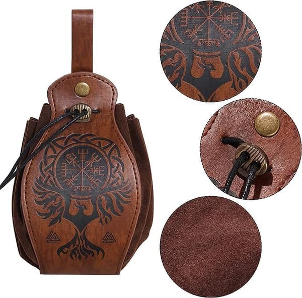 Vikinge-stil middelalderbælte med taske til Halloween-kostumer Black 1
