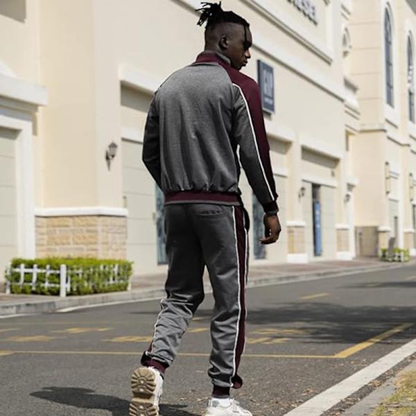 Männs Aktivkläder Hel Dragkedja Varm Träningsoverall Sportset Casual Sweat Suit grey S