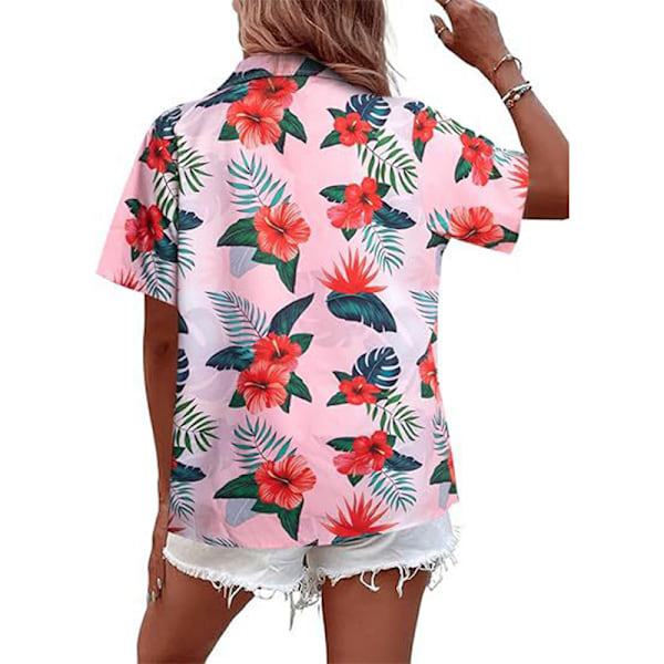 Kvinders Hawaiisk Skjorte Blød Blomster Tropisk Print V-Hals T-Shirt Pink L