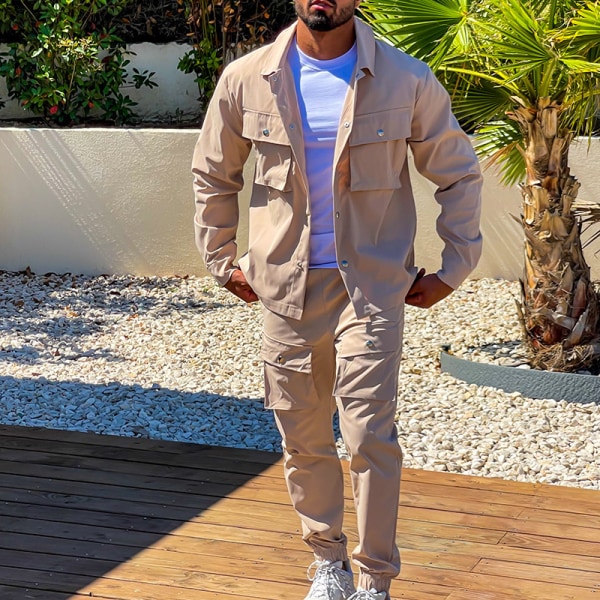 Sweatsuits för män Långärmad Casual 2-delad Brown S