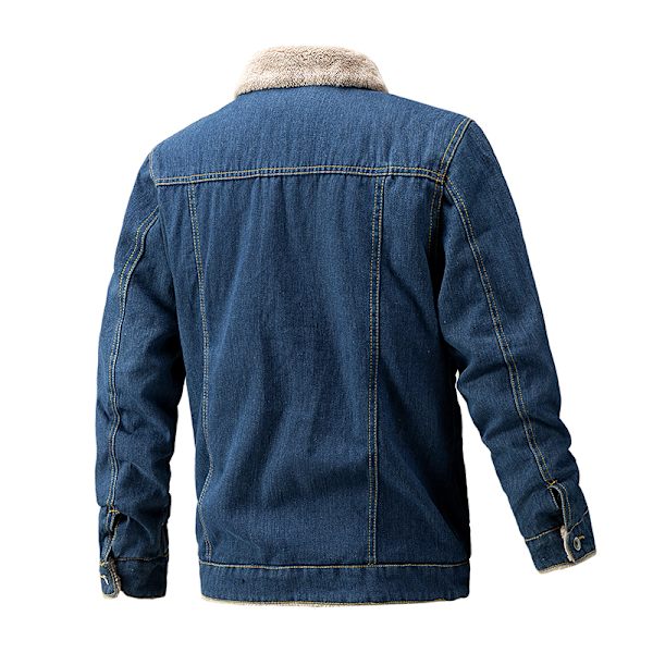 Mäns Fleecefodrad Jeansjacka Vinterjacka Dark Blue 3XL