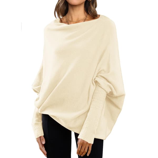 Dame Batwing Oversized Trøjer Assymetrisk Off Shoulder Båd Hals Wrap Tunika Toppe Beige S
