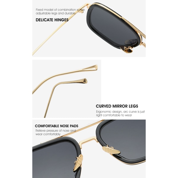 Retro Aviator Solglasögon fyrkantig metallram Style 1