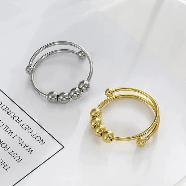 Justerbar Fidget Ring til Kvinder Rustfrit Stål Fingerring Tilbehør Roterende Perler Massage Stresslindring Silver