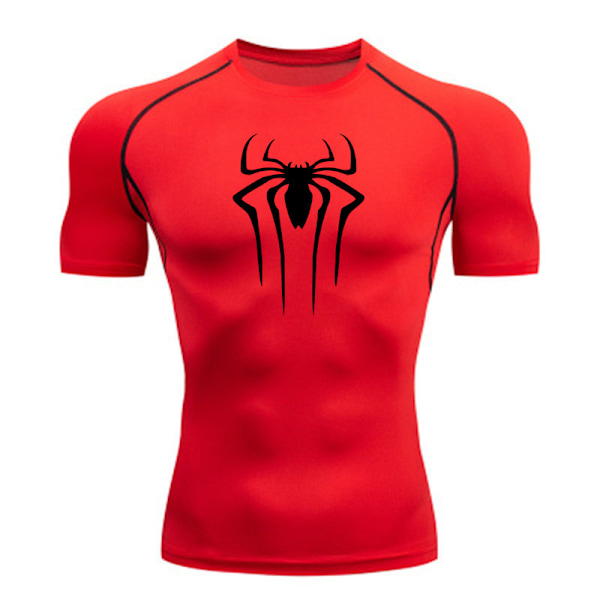 Herre Spider Kroppsbygging T-skjorter Gym Trening Topp Muskel Kort Erme Skjorter Red Black XS