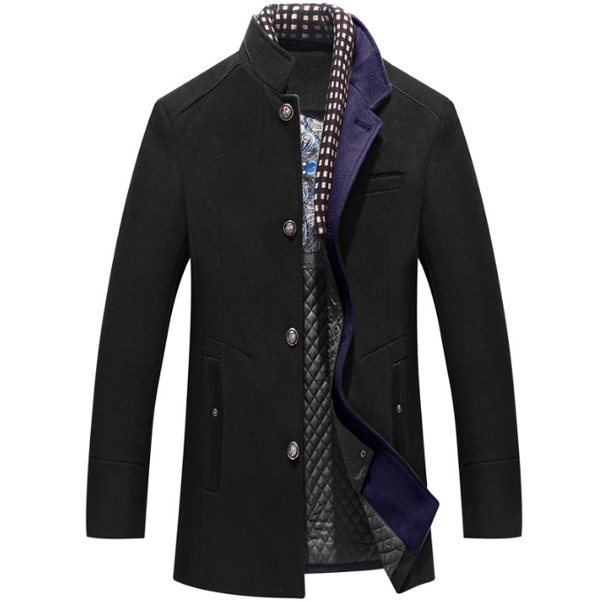 Slim Fit Vinter varm kort yllerock för män black S