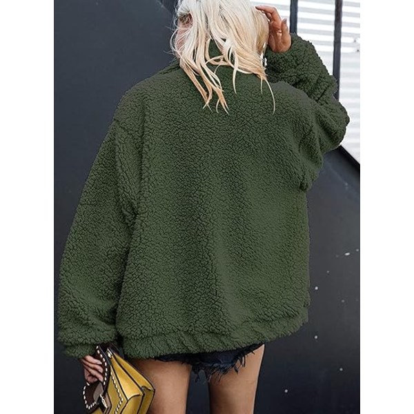 Dame Faux Fur Jakke Shaggy Jakke Vinter Fleece Frakke Green M