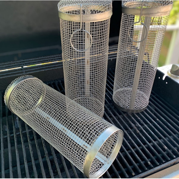 Rostfritt stål Mesh Cylinder BBQ Grillkorg 20CM