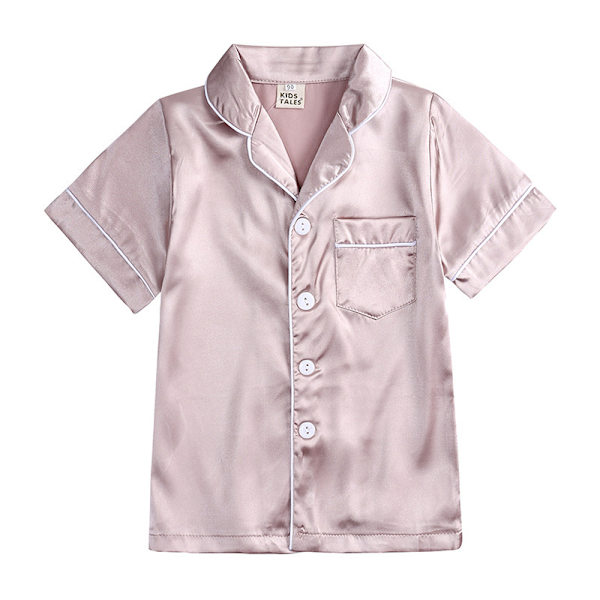 Satin Pyjamas Set i Siden, Kortärmad, Barnkläder för Sovkläder apricot 130
