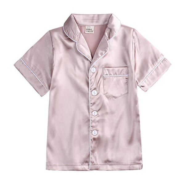 Satin Pyjamas Sett Silke Pjs Kort Erme Barnesovesett apricot 120