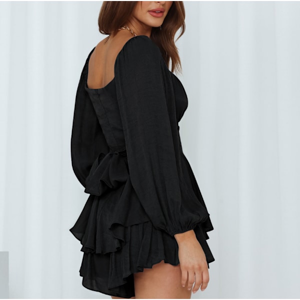 Lanternärm för kvinnor Långärmad Strappy Jumpsuit Black M