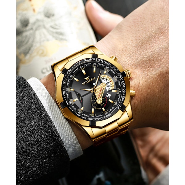 Herre-ur i læder med skelet-design og automatisk mekanisk urværk leather-all gold-gold face
