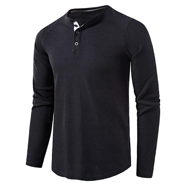 Miesten Yksivärinen Pitkähihainen Napitettava Pusero Black XL