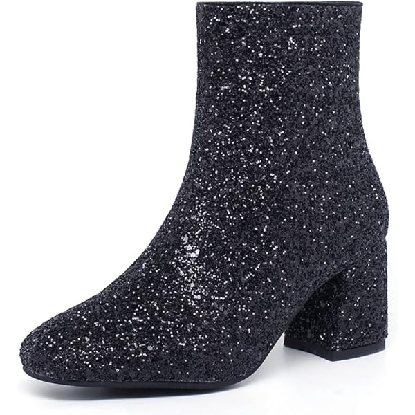 Dampaljetter Glitter Chunky Heel Ankel Boots Black 41