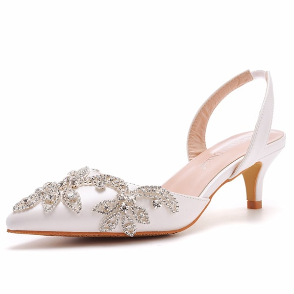 Damklackar med Slingback, Låg Häl och Spetsig Tå White 39