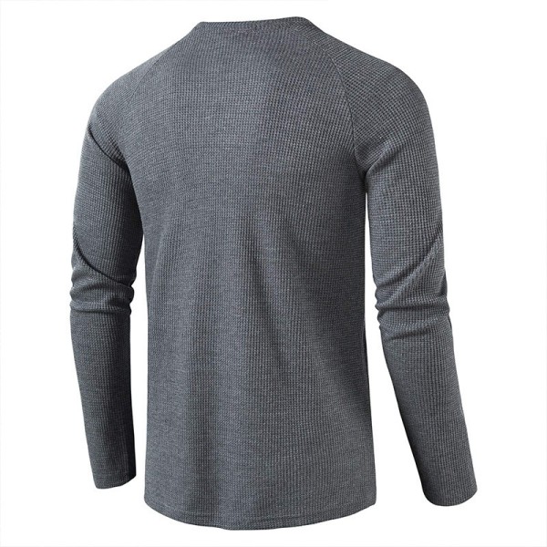 Herrar Solid Färgad Tröja Långärmad Knappskjorta Dark gray XL