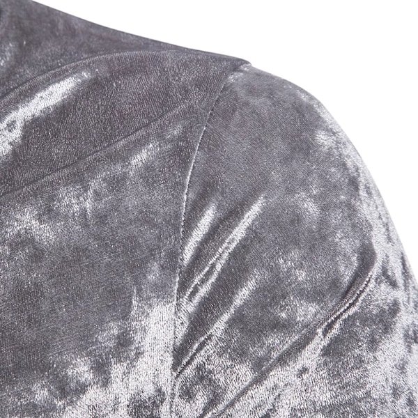 Herrar Sammet Långärmad Skjorta Turtleneck Slim Fit Topp Silver M