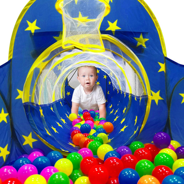 3-delt leketelt for barn med ballbinge, krypetunnel og kurv Blue