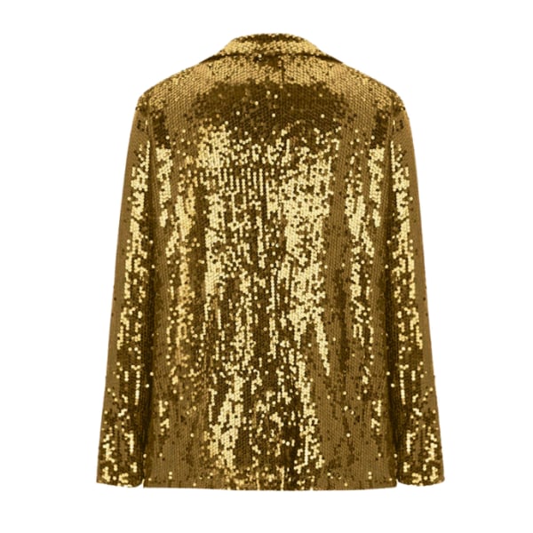 Kvinders Sequin Jakke Glitter Glimmer Åben Front Casual Langærmet Blazer Frakke Gold 2XL