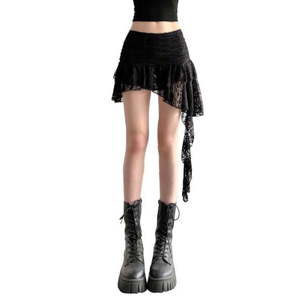 Dame Y2K Blonde Miniskjørt Lavt Liv Plissert Ruffle Korte Skjørt black M