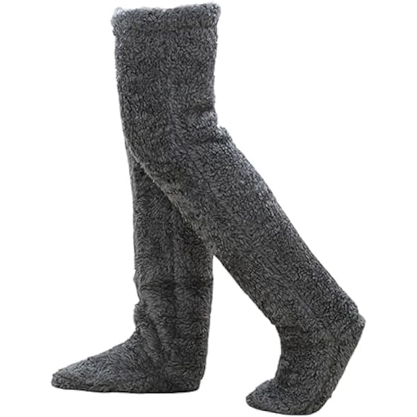 Dame Over Knee Fuzzy Sokker Høj Plys Strømper Dark Grey