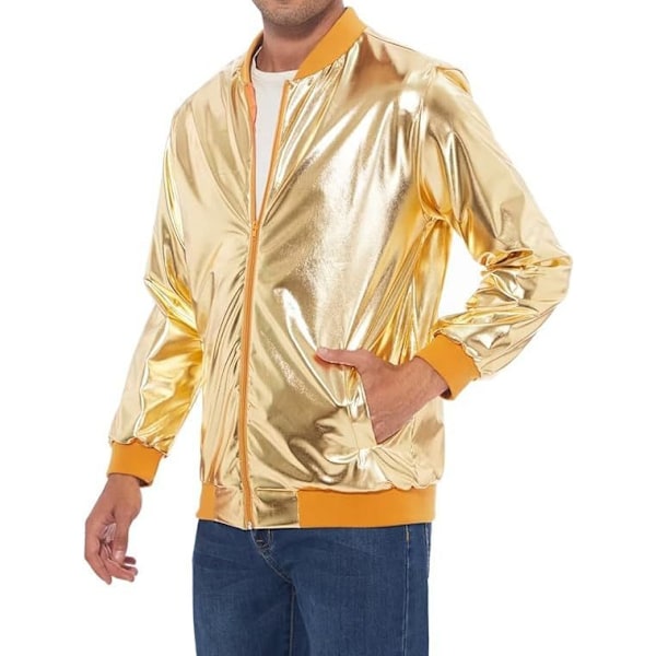 Mænds Metallic Jakke 70'er Disco Julefest Varsity Jakke Gold L