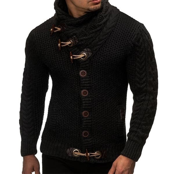Herrar Stickad Turtleneck Jacka Vinter Cardigan Tröja 2XL