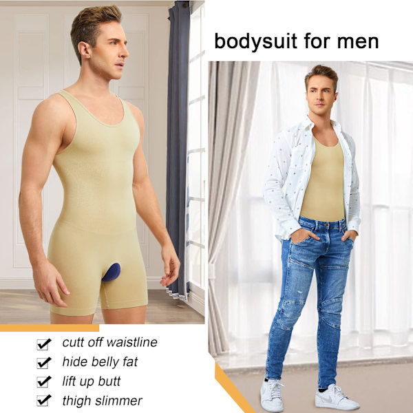 Män Sleeveless Full Body Shaper Underkläder Slank Kompressions Bodysuit Shapewear Skin XS