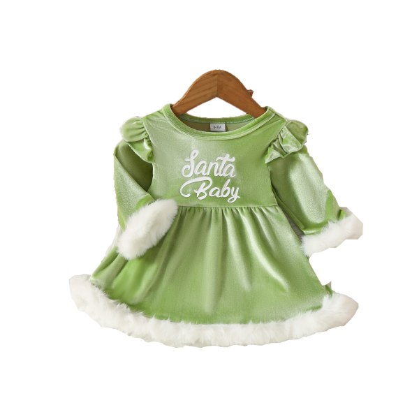 Baby Girl volang långärmad monogram ponchoklänning Green 0-3M