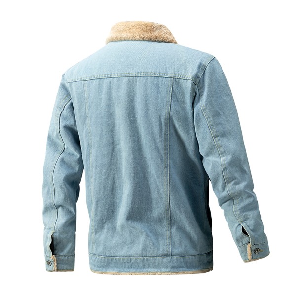 Mäns Fleecefodrad Jeansjacka Vinterjacka Light Blue L