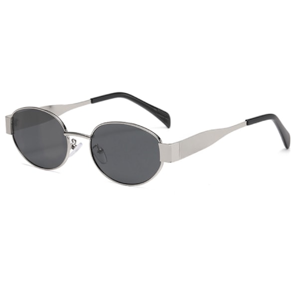 Ovale solbriller, stilige polariserte nyanser for hverdagsbruk, retro metallrammer Silver Grey