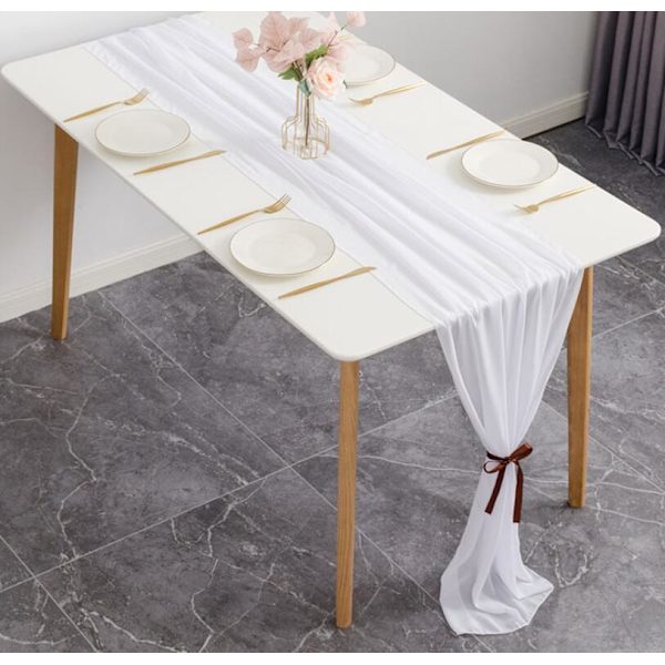 120*28 Tommer Solid Farge Chiffon Bordløper White