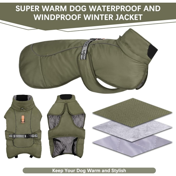 Vattentäta Hundvinterjackor, Reflekterande Hundjackor för Kallt Väder Army Green 4XL