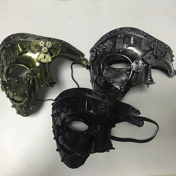 Steampunk Metallisk Cyborg Venetians Mask, Maskeradmask för Halloween silver