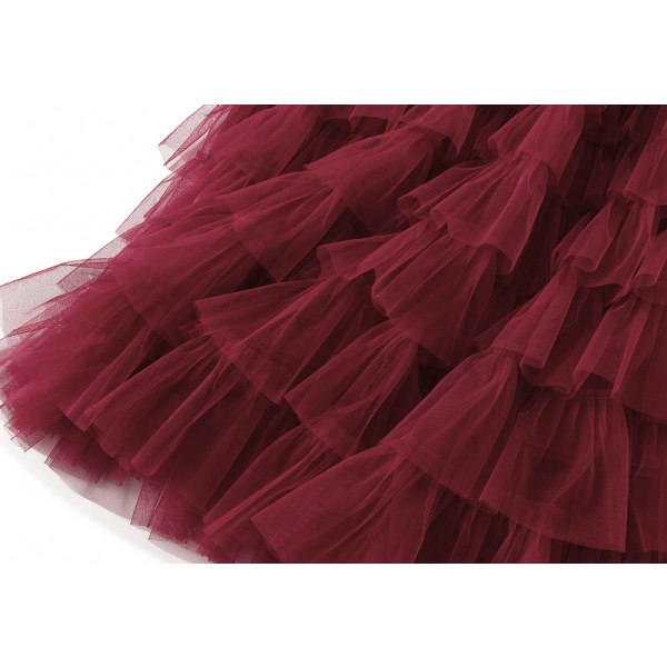 Dame Elastisk Talje Lagdelt Mesh Skørt Red L
