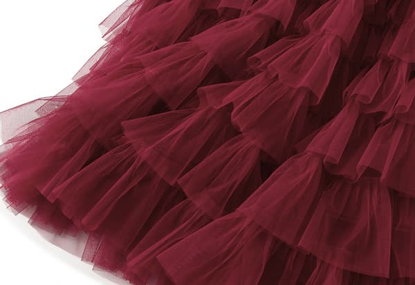Kvinnors Elastisk Midja Lagrad Mesh-kjol Red L