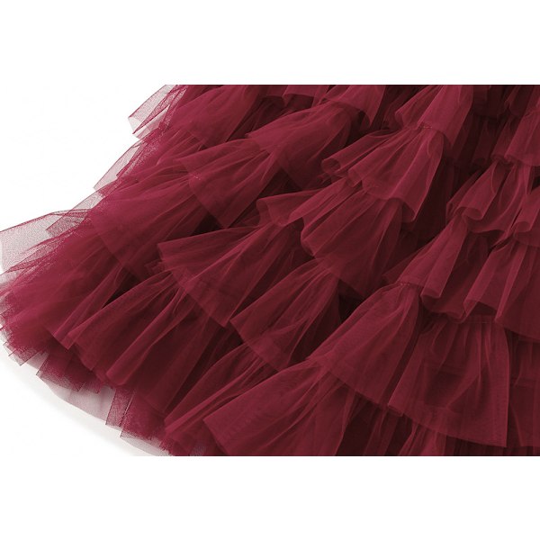 Kvinnors Elastisk Midja Lagrad Mesh-kjol Red M