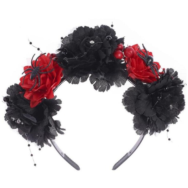 Halloween Blomster Hårbånd - Kunstige Blomster Hårpynt Black-Red