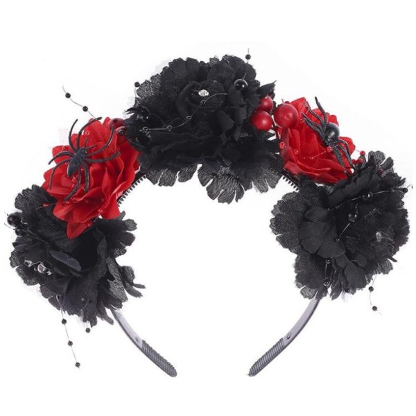 Halloween Blomsterhårband Falska Blomsterhuvudbonader Black-Red