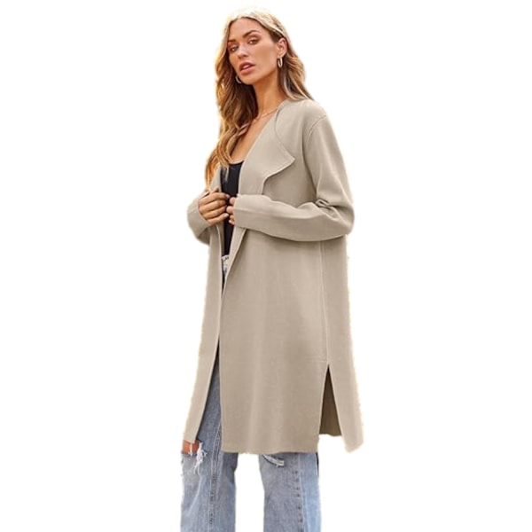 Dame Lang Uldbluser Cardigan Let Casual Frakke Beige M