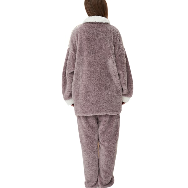 Dampyjamas Flanell Sovkläder Mjuk set purple L