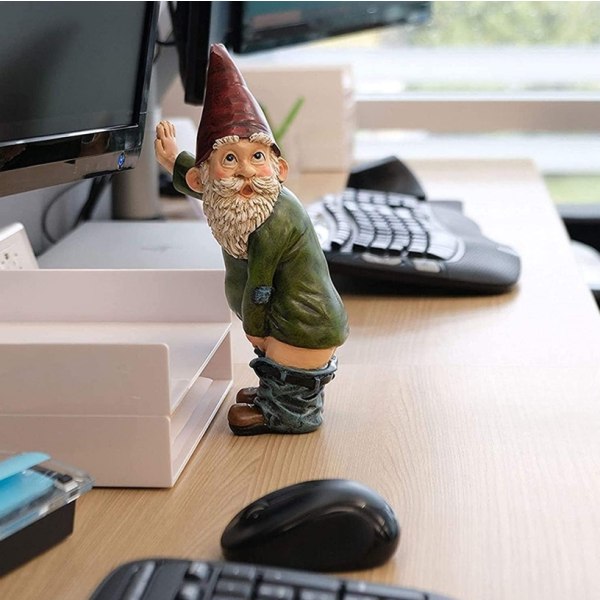 Tomte Staty i Resin, Kissande Tomte för Trädgårdsdekoration Green