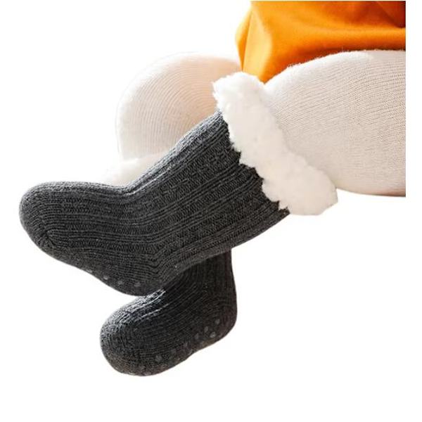 Vinterstrumpor för barn, Lammullstrumpor, Varma Tjocka Stickade Halksäkra Strumpor Dark Grey M
