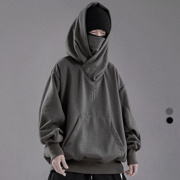 Fleece-gensere med hette for menn, kragegensere Black L