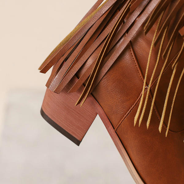 Naisten Cowboy-saappaat Polven Korkuiset Franssit Saappaat Tupsu Western Saappaat Brown 40