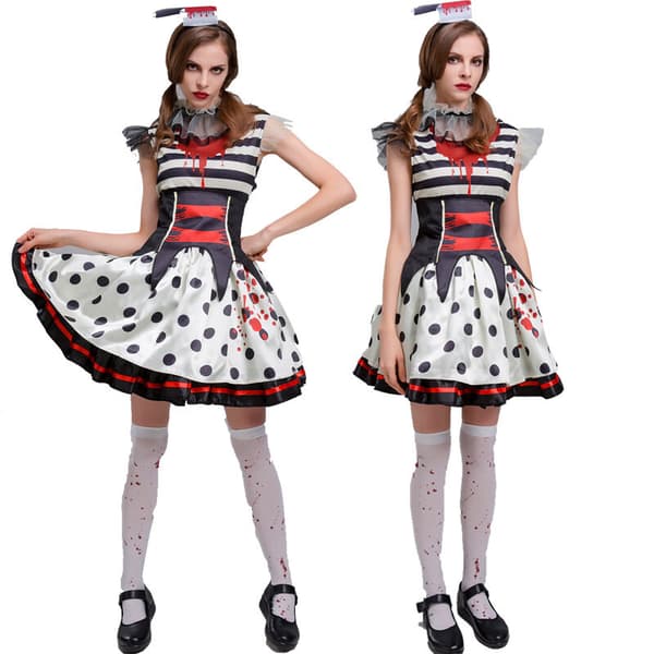 Randig prickig Cosplay-kostym för blodclownflicka L