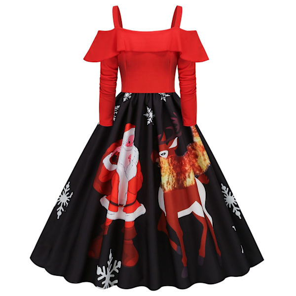Vinter Julekjole Kvinder, Mode Dame Vintage Julefestkjole Style 1 L