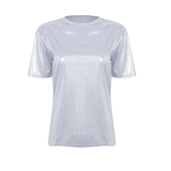 Dam Tshirts Metallic Top Crewneck glänsande Tshirts gold S 013b gold S Fyndiq